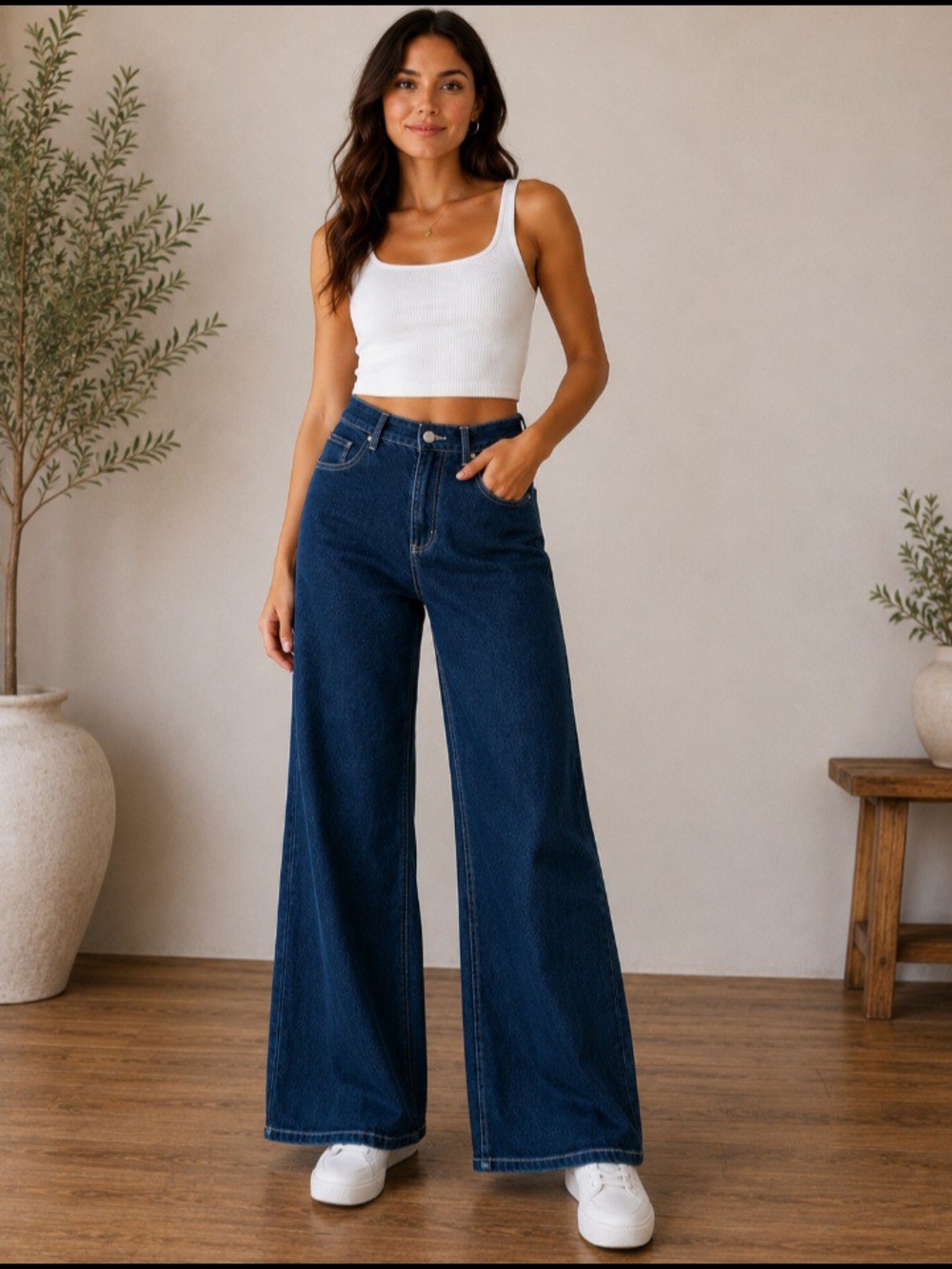 wild fable Deep Blue High-Rise Wide Leg Jeans
